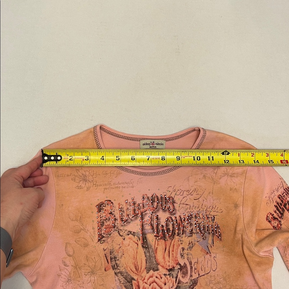 Y2K SKINNY MINNIE PINK RHINESTONE GOTH BOHO GRUNGE LONG SLEEVE TOP MEDIUM - Picture 14 of 16
